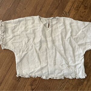 Zara Basic Cream Button-Back Linen Top